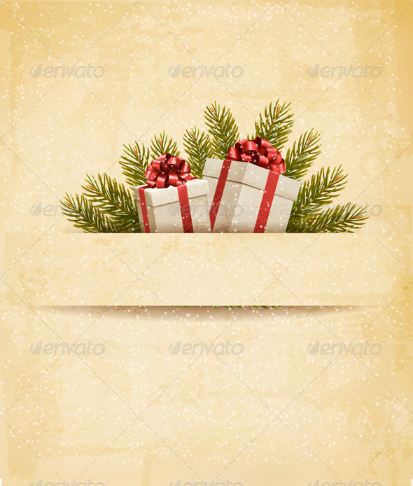 Holiday Background with Gift Ribbon with Gift Box - Christmas Seasons/Holidays