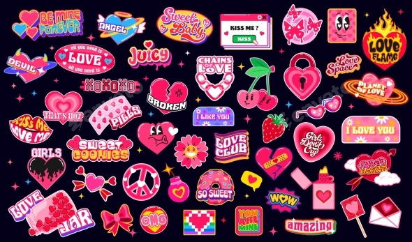 Love Y2k Groovy Stickers Valentines Patch Labels