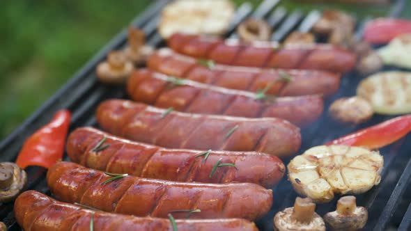 Grilled Sausages with Vegetables on the Grill