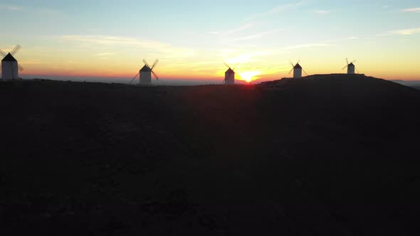 Drone view of Windmills in Spain, La Mancha, Toledo alt