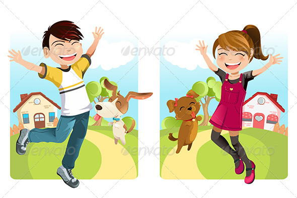 Kids with Dog - People Characters