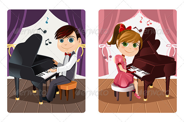 Kids Playing Piano - People Characters