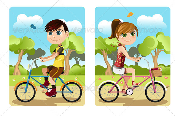 Kids Riding Bicycle - Sports/Activity Conceptual
