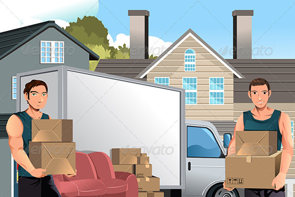 Moving Men with Truck and Boxes - Business Conceptual