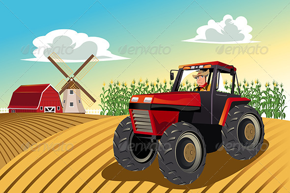 Farmer Riding a Tractor - People Characters