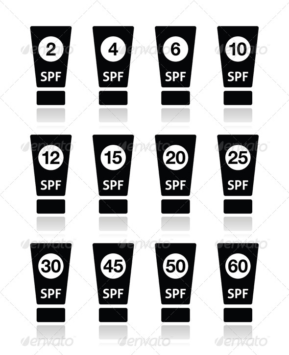 Sun Cream, Sunblock with factor or spv icons set - Abstract Conceptual