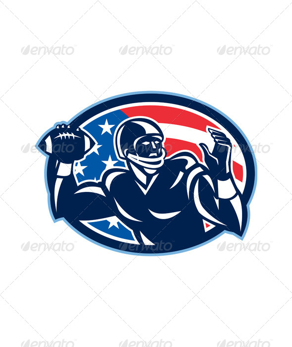 Quarterback QB Throwing Ball Retro - Sports/Activity Conceptual