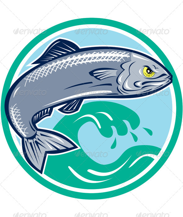 Sardine Fish Jumping Circle Retro - Animals Characters
