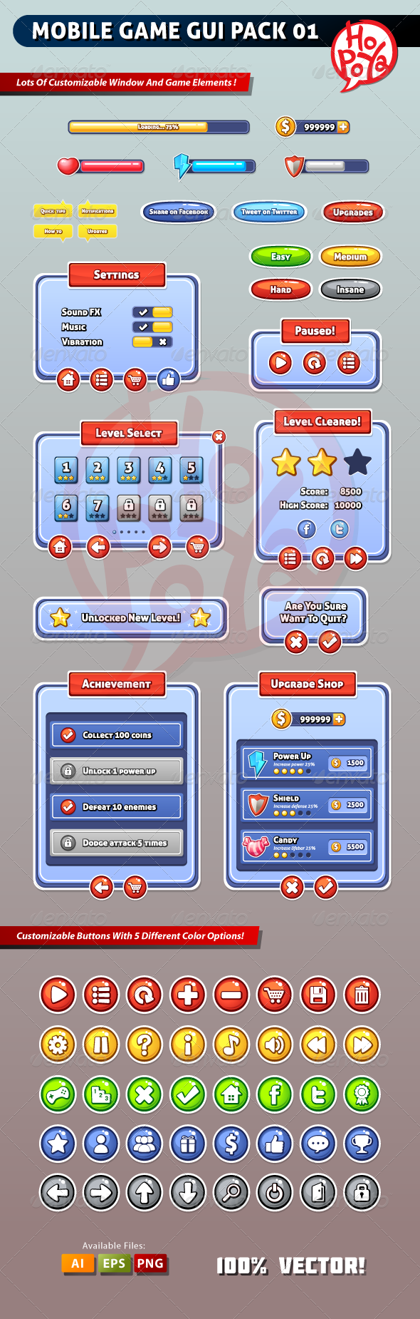 Mobile Game GUI Pack 01 - User Interfaces Game Assets