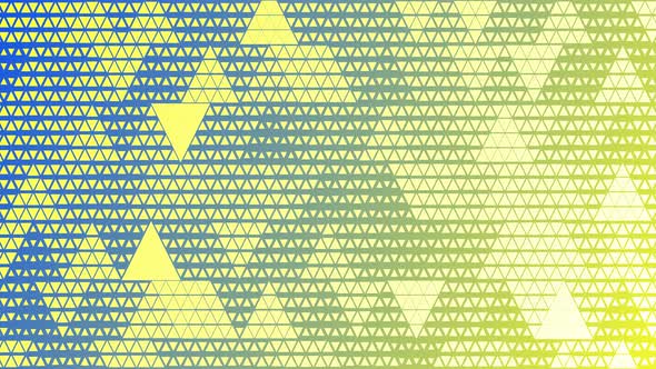Abstract yellow-blue geometric multicolor triangle pattern with seamless color transitions movement.