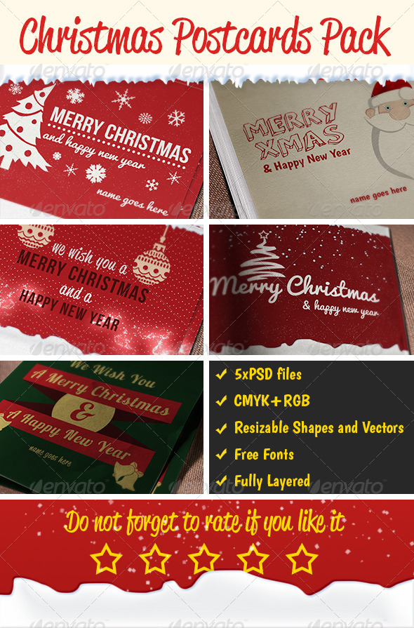 Christmas Postcards Pack - Holiday Greeting Cards