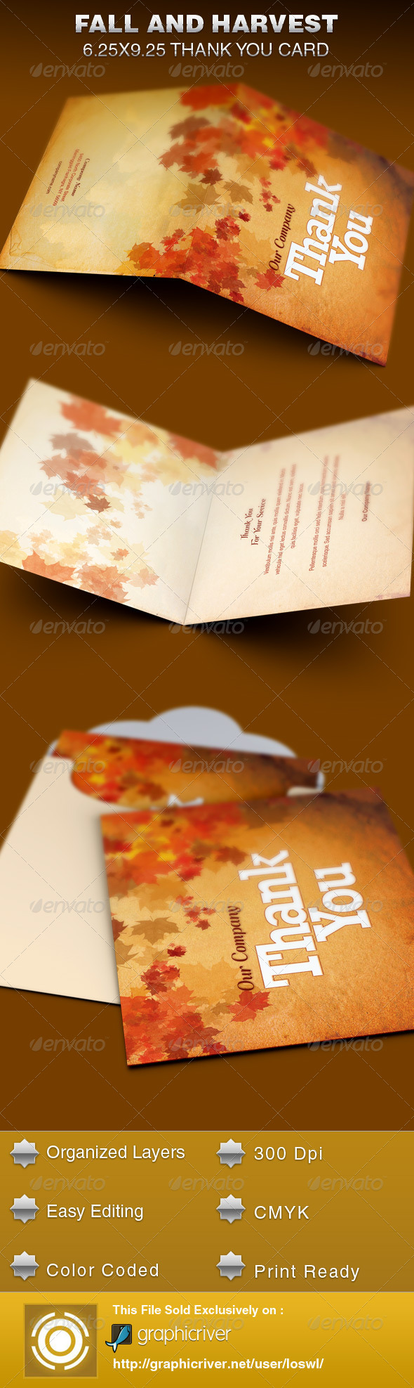 Fall and Harvest Thank You Card Template - Cards & Invites Print Templates