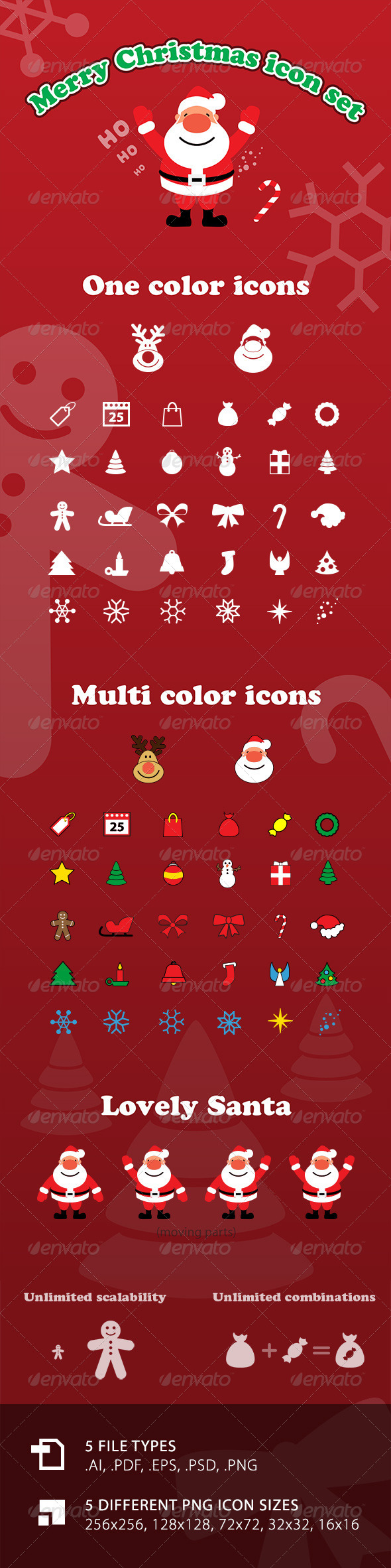 Vector Merry Christmas Icon Set with Santa - Seasonal Icons