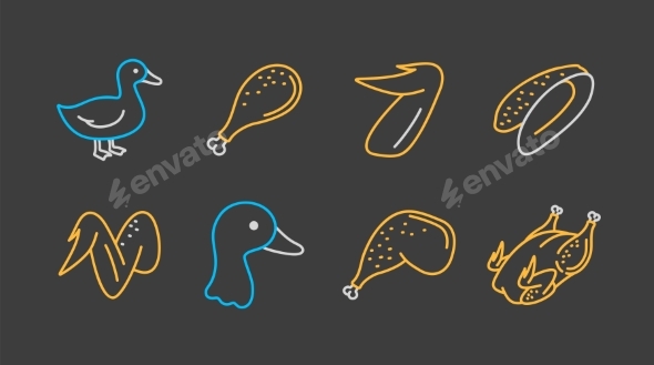 Duck Meat and Poultry Minimal Icon Set