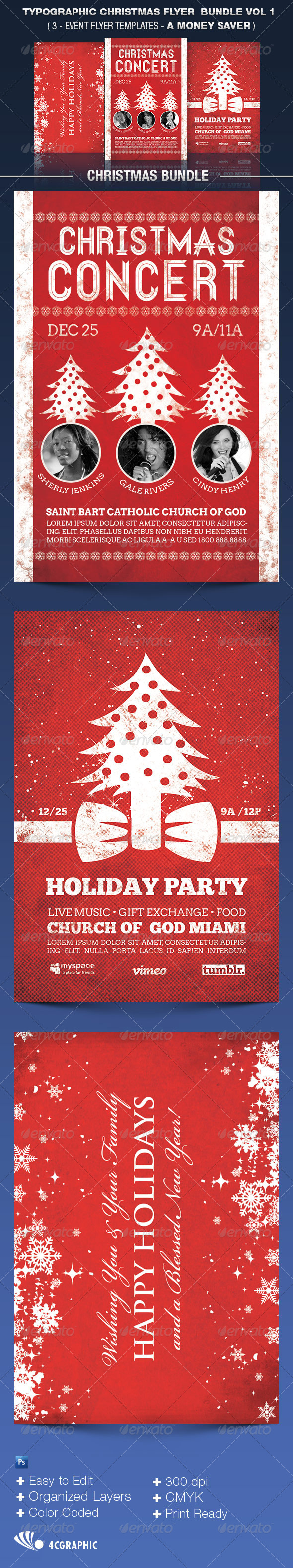 Typographic Christmas Flyer Bundle Vol 1. - Events Flyers