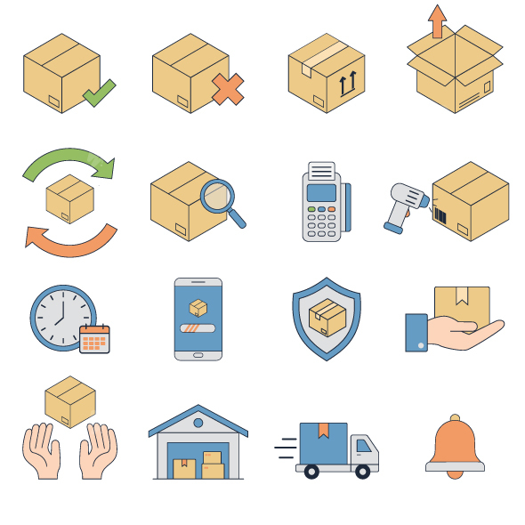Logistics and Delivery Icon Set - 16 Flat Line Icons