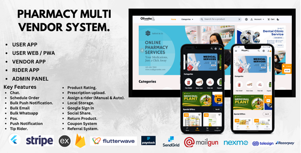Olivette - Multi Vendor Pharmacy System & Free Landing Page