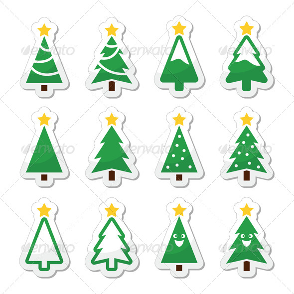 Christmas Tree Vector Icons Set - Christmas Seasons/Holidays