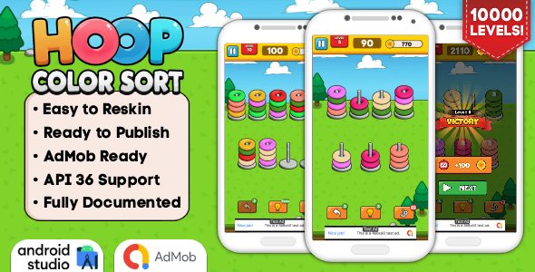 Hoop Color Sort - Puzzle Game Android Studio Project with AdMob Ads + Ready to Publish