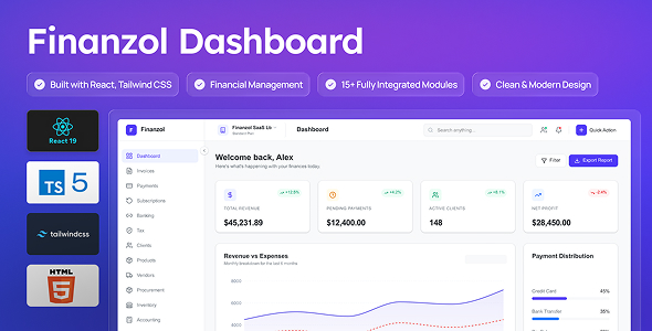 Finanzol - React Financial Dashboard & Admin Template