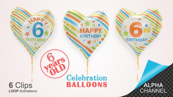6th Birthday Celebration Helium Balloons / Six Years Old
