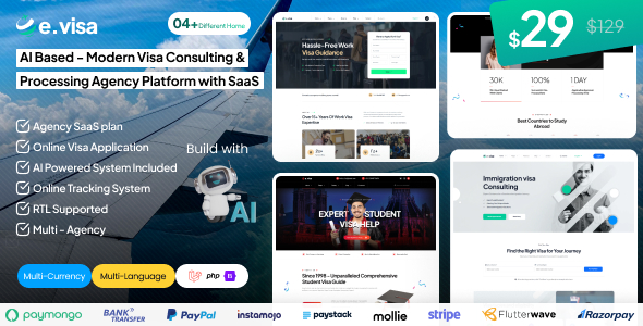 Evisa - AI Based Modern Visa Consulting & Processing Agency Platform with Saas