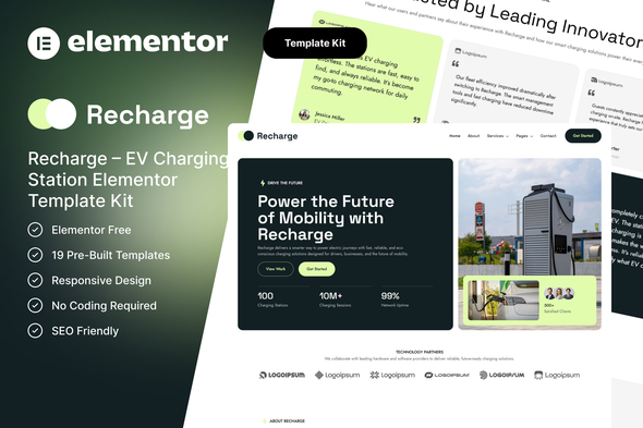 Recharge – EV Charging Station Elementor Template Kit