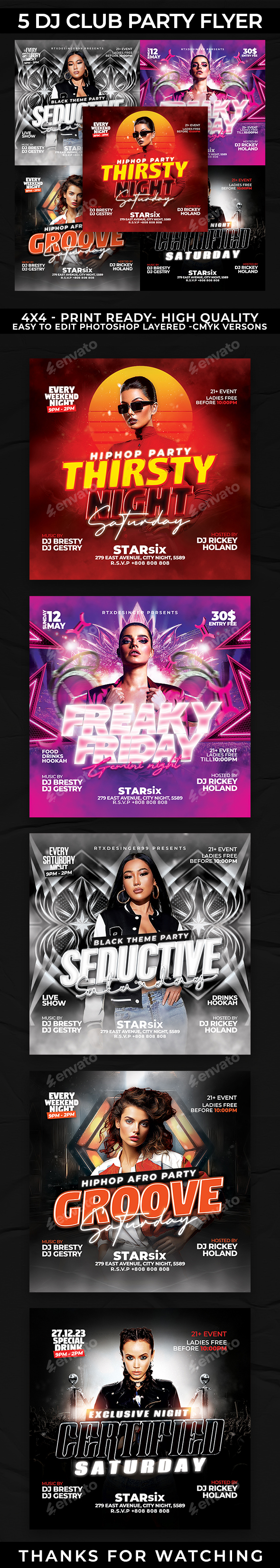 DJ Night Club Flyer Bundle 5 in 1