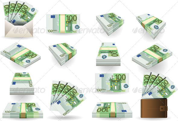 Full Set of Hundred Euros Banknotes - Man-made Objects Objects