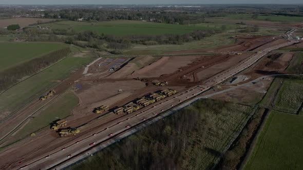 Railway Construction, Heavy Plant Machinery Working On High-Speed Two Coventry Aerial View Winter HS