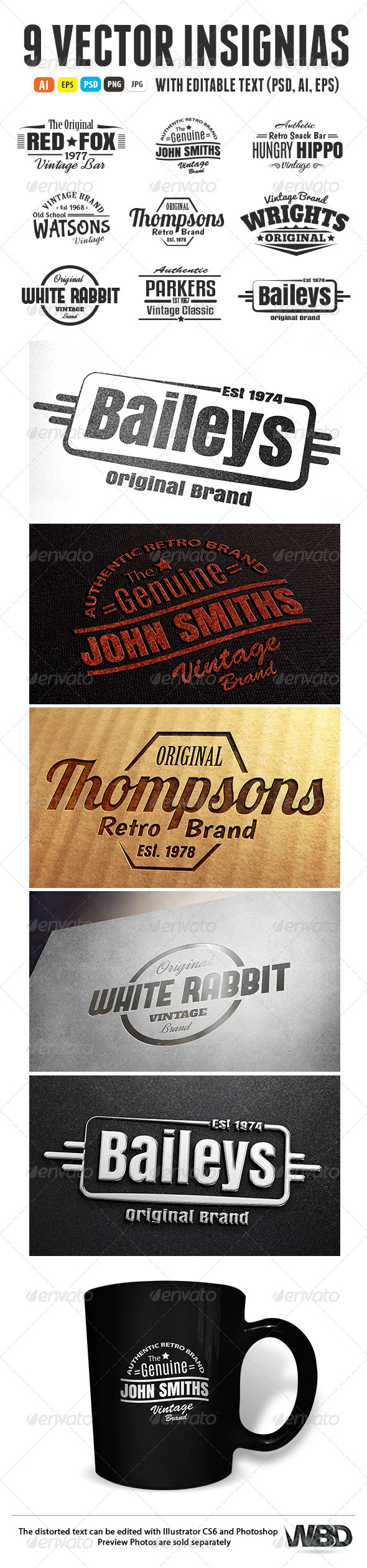 9 Vintage Retro Insignias - Badges & Stickers Web Elements