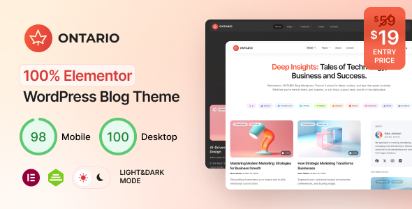Ontario - 100% Elementor Blog WordPress Theme