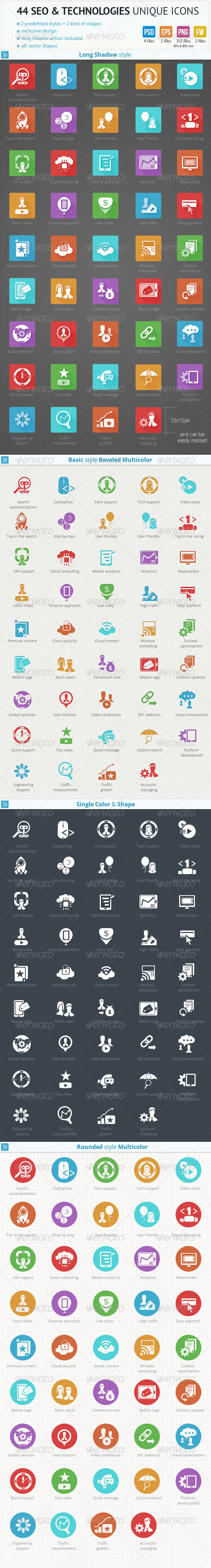 44 SEO and Technologies Unique Icons - Technology Icons