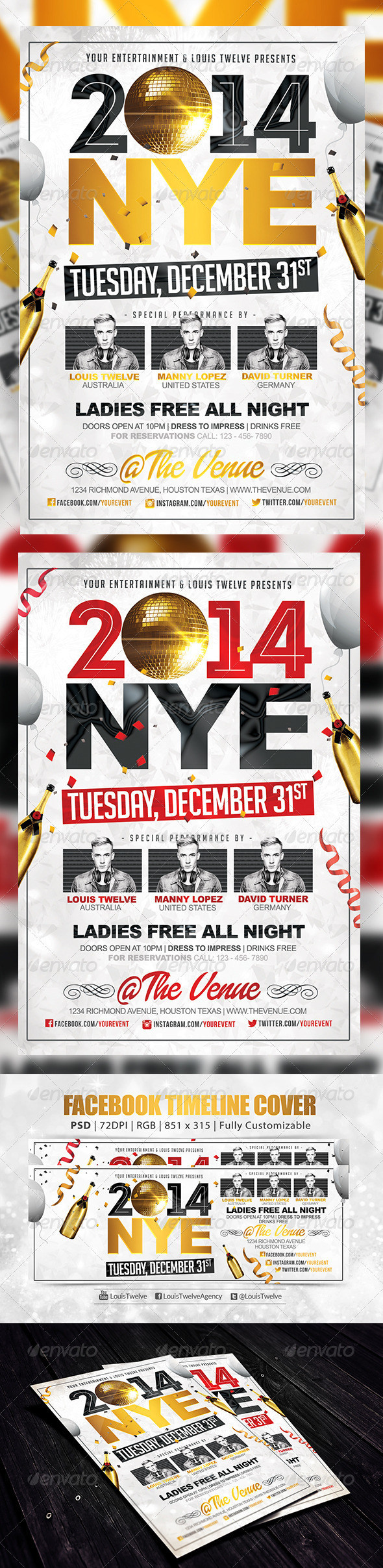 NYE Party 2 | Flyer + FB Cover - Holidays Events