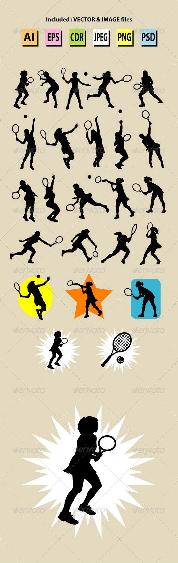 Female Tennis Sport Silhouettes - Sports/Activity Conceptual
