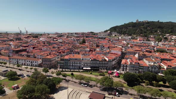 Fly Above City Buildings of Viana do Castelo, Portugal alt