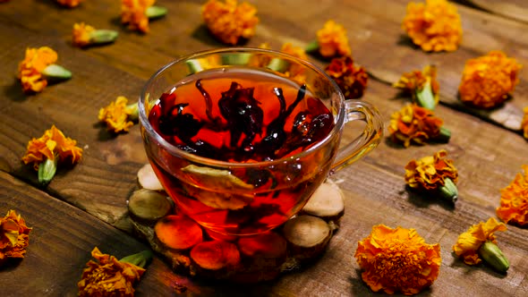 Antioxidant Marigold Flower Tea, Tea For Colds. Naturotherapy Drink Remove Toxins From The Body