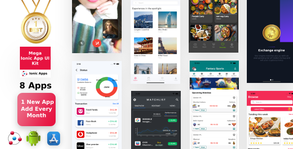 Mega Ionic Kit 8 Apps in 1 Template | Scratch Files | Get Every month 1 App | Life Time Update