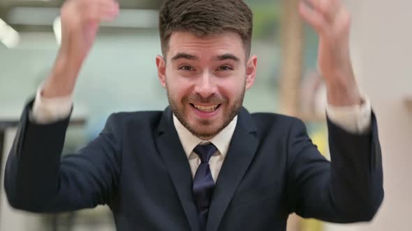 Excited Young Businessman Celebrating Success alt