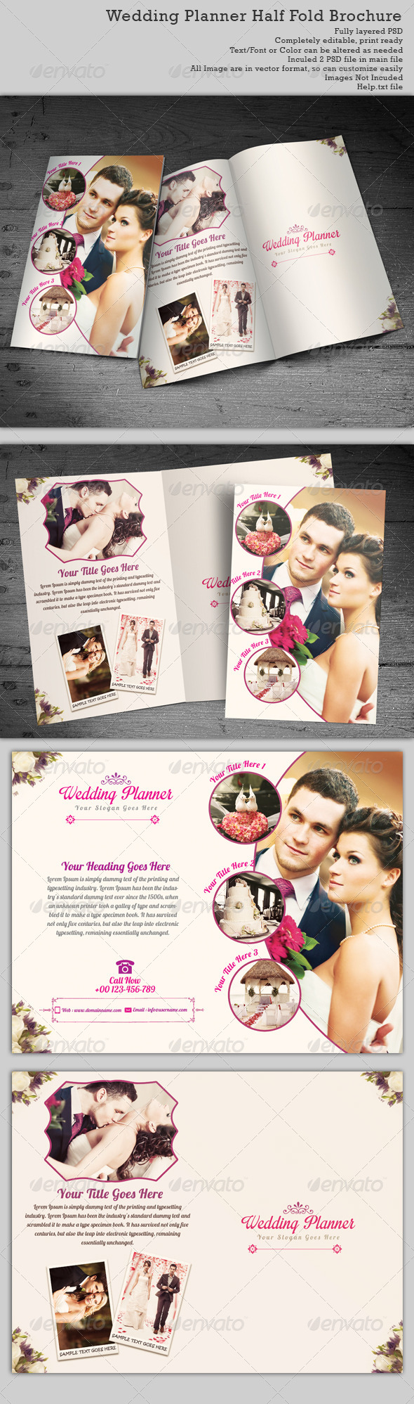 Wedding Planner Half-Fold Brochure Templates - Brochures Print Templates