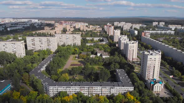 Aerial View. A Sleeping Area of an Industrial City in Russia. A Large Number of Similar Panel Houses alt