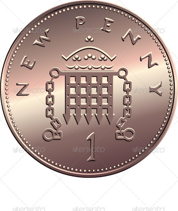 Vector British money, coin one pens