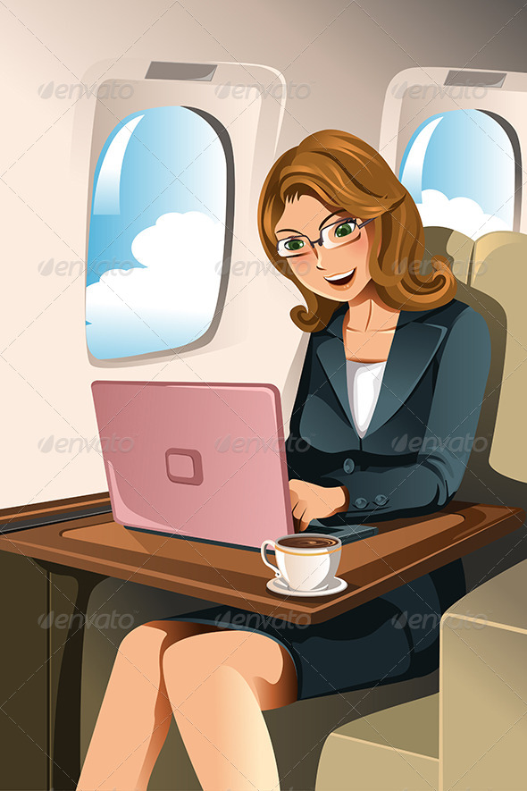 Businesswoman in the Airplane - Business Conceptual