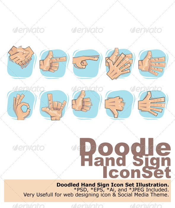 Doodled Hand Sign Icon Set. - People Characters