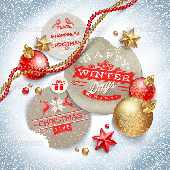 Labels with Christmas Greeting and Decor - Christmas Seasons/Holidays