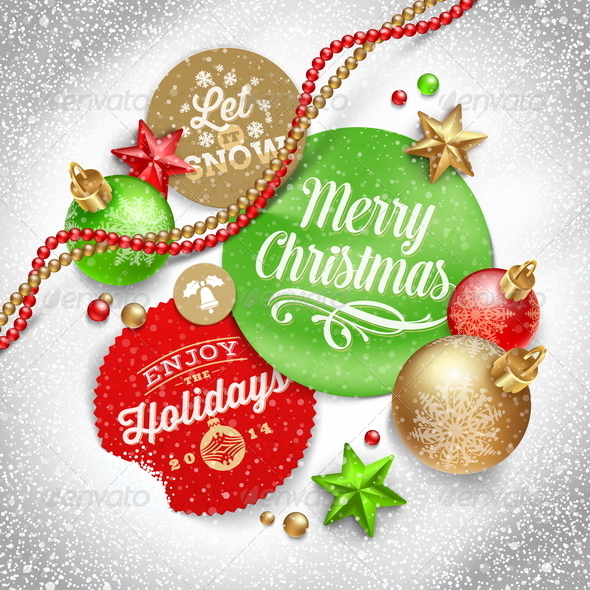 Labels with Christmas Greeting and Holiday Decor - Christmas Seasons/Holidays