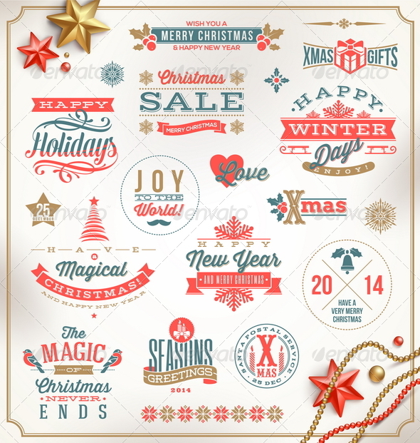 Set of Christmas Signs Emblems and Greetings - Christmas Seasons/Holidays