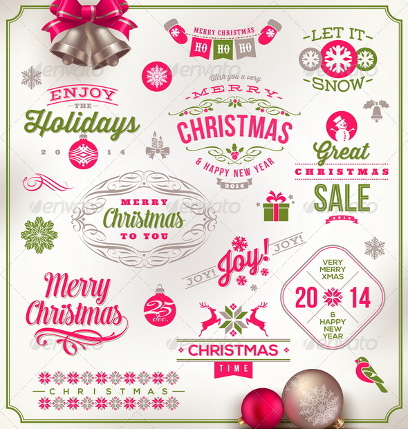 Set of Christmas Signs Emblems and Greetings - Christmas Seasons/Holidays