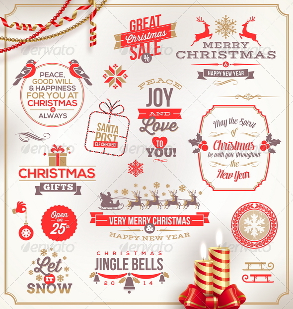 Set of Christmas Signs Emblems and Greetings - Christmas Seasons/Holidays