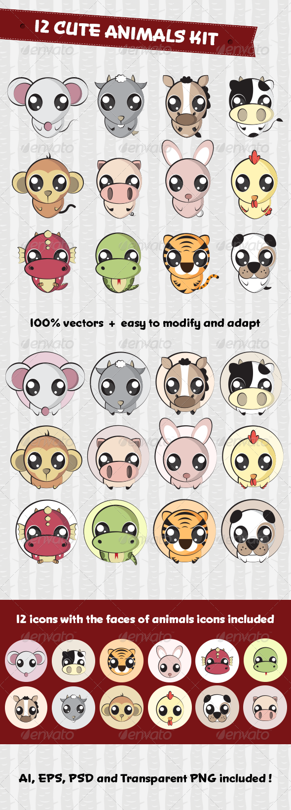 12 Cute Animals Set - Animals Characters